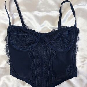 Garage Chrishell Lace Mesh Bustier in Navy